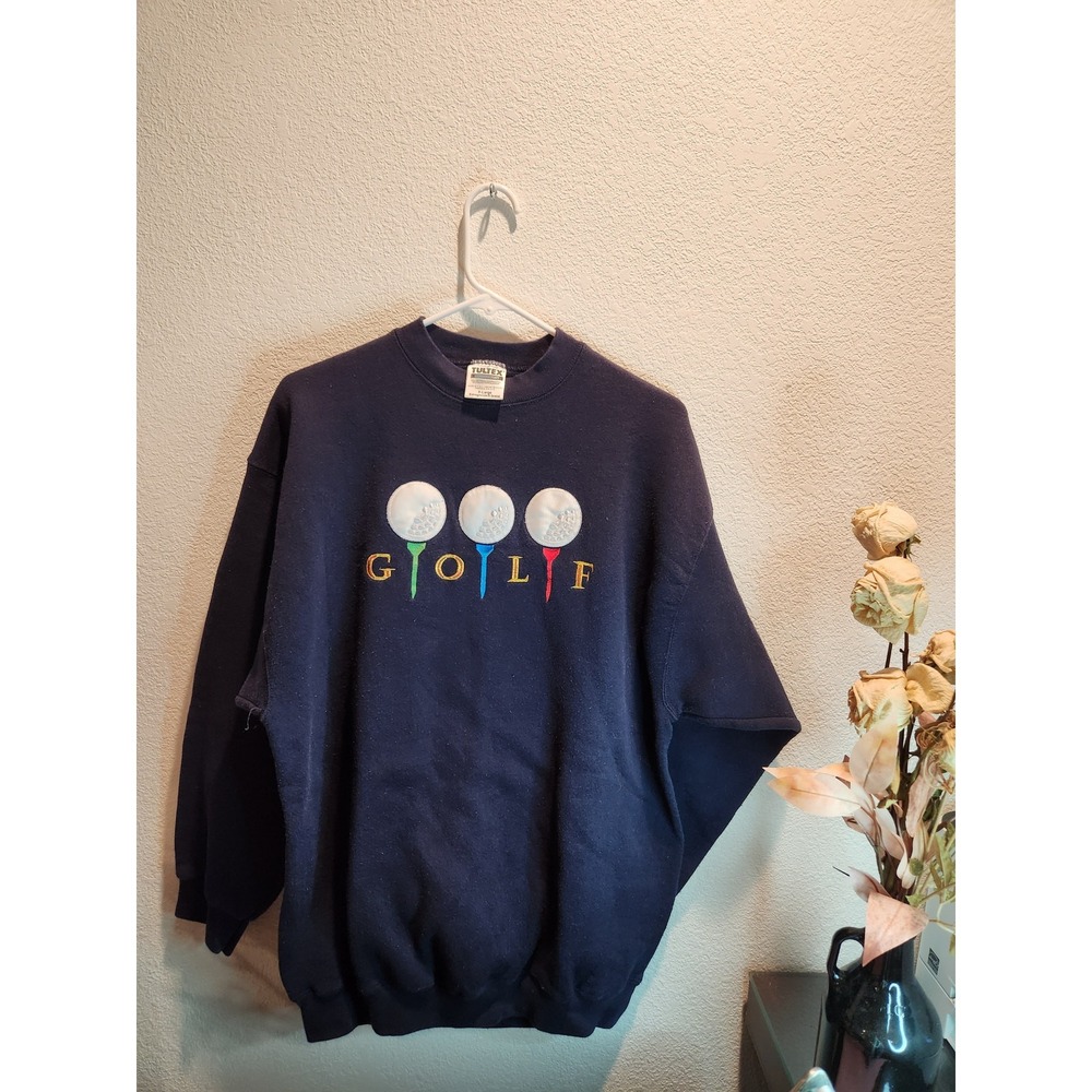 vtg Tultex Navy Blue Golf Themed Graphic Sweatshirt Made in USA X-Large  90s